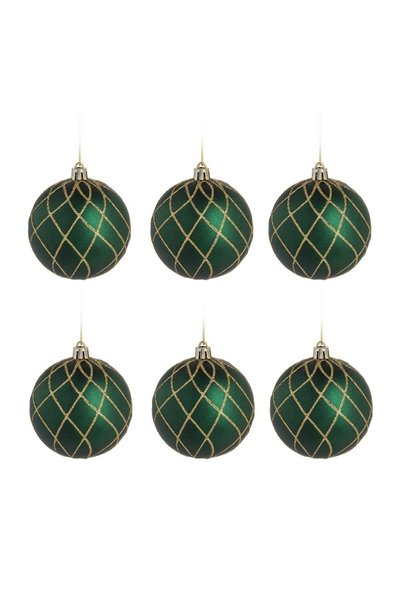 OEM Set de 6 Globuri pentru Brad de Crăciun Verzi cu Glitter Auriu Ø8 cm