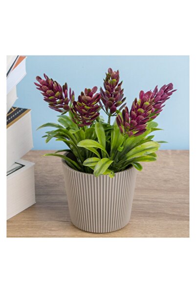 OEM Ghiveci Decorativ Taupe cu Planta Artificială cu Flori Roz Ø6x14 cm