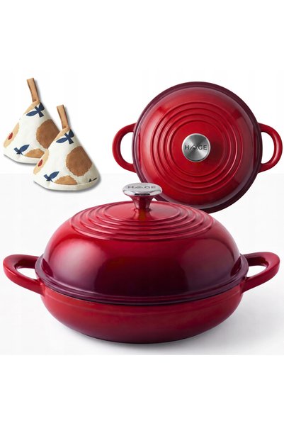 HAGE Oala / vas din fonta emailata pentru copt paine 2 L, 26 cm, rosie (gradi...