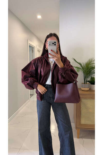 BİRCANÇİL Asol Burgundy Shiny Quilted Jacket