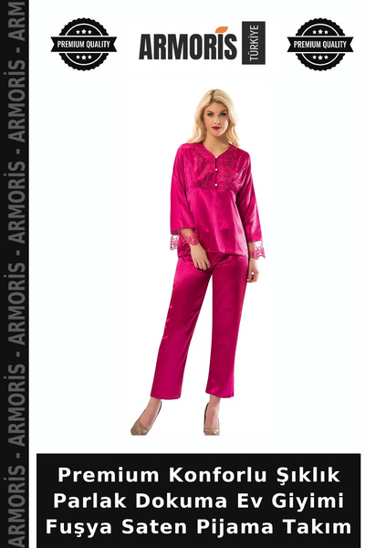 Armoris Premium Comfortable Elegance Shiny Woven Home Wear Fuchsia Satin Paja...