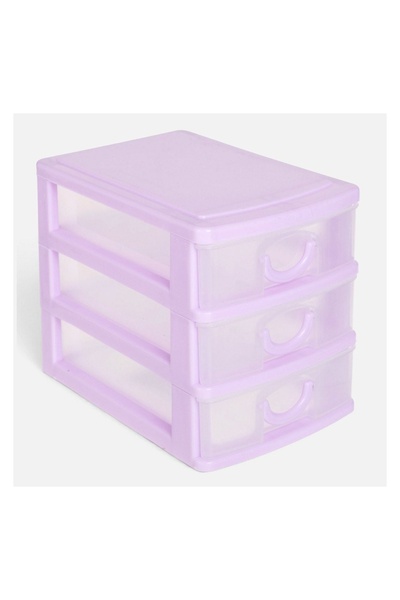 OEM Organizator Birou Lila din Plastic, 3 Sertare 11x9x13 cm – Depozitare Com...