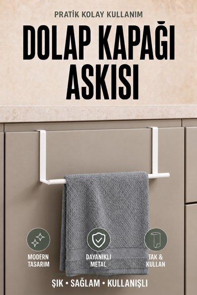 risingmaber Beyaz Metal Mutfak Düzenleyici Dolap Kapağı Askısı ve Mutfak Bezi...