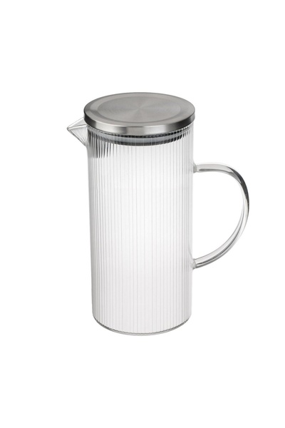 OEM Ulcior din sticlă striată cu mâner, capac metalic și sită, 1,3 L