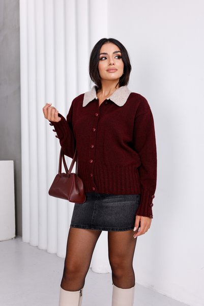 For Angels Cardigan cu guler colorat tip polo