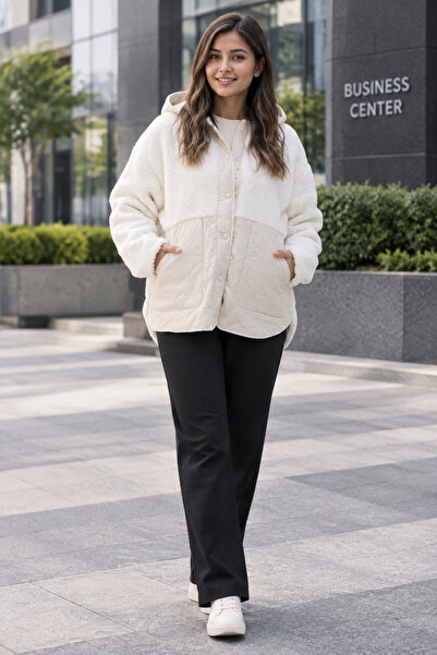 lumberjack Hn-2011 Women's Ecru Color Casual Hooded Coat