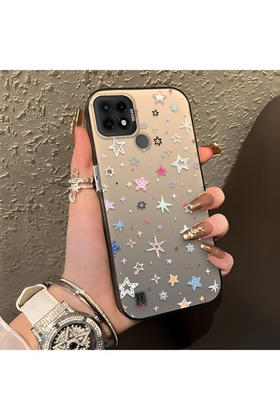 quırkshıeld Realme C21 Uyumlu Renkli Yıldız Desenli Telefon Kılıfı, Darbeye D...