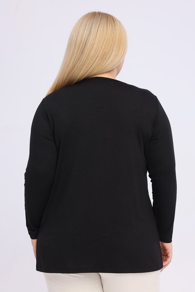Curvy Trend Büyük Beden Yaka Metal Aksesuarlı Ön Pliseli Bluz