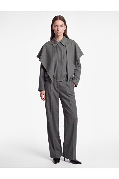 Koton Long Sleeve Classic Collar Drawstring Cape Layered Bomber Jacket