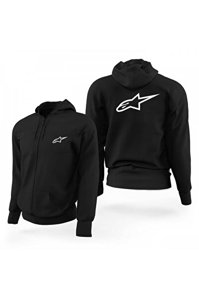 CrowsGate سترة رياضية بقلنسوة من Alpinestars بشعار أبيض 2 وسحاب أسود، إصدار م...