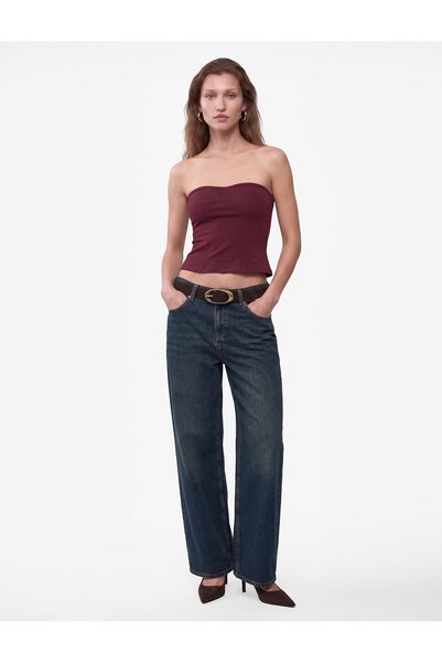 Koton Nervürlü Slim Fit Peplum Straplez Korse