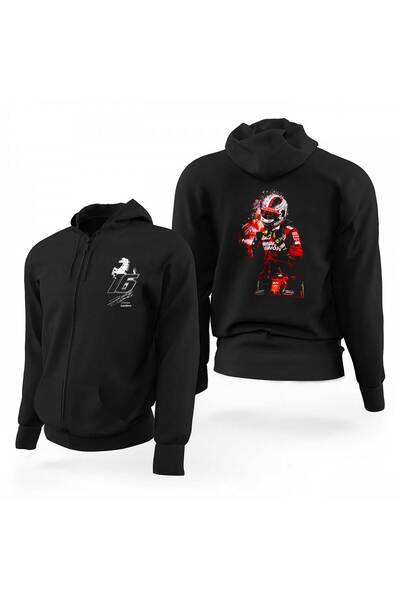 CrowsGate Φούτερ με κουκούλα F1 Charles Leclerc Ferrari Black Zipper Limited ...