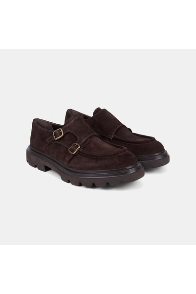 Desa Men's Bitter Brown Double Metal Buckle Suede Classic Shoes
