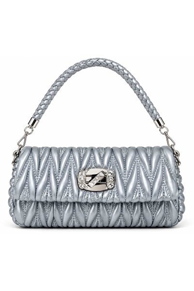 Glamura Lashes Women's M12 Metallic Silver Quilted Baguette Shoulder Bag with...
