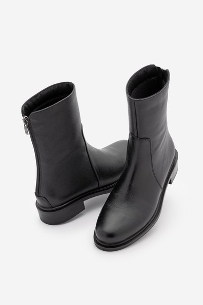 Marjin Women's Genuine Leather Zippered Round Toe Casual Boots Davina Black