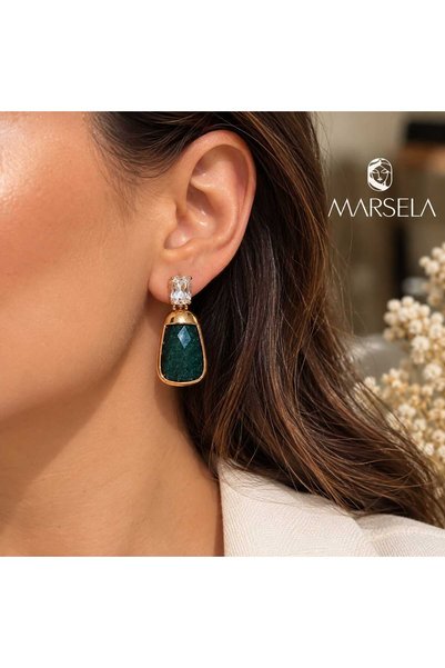 Generic Brand Steel Stone Detailed Gold Earrings
