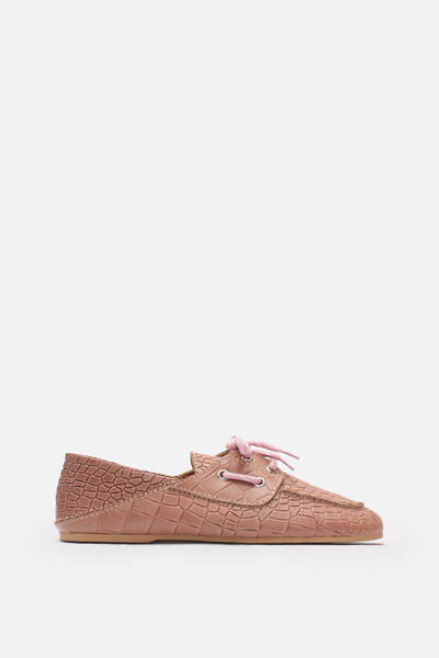 Bestyle Croco Lace Up Hakiki Deri Butter Pudra Makosen