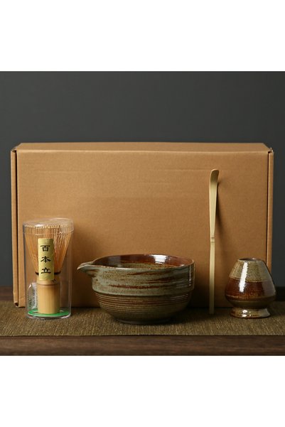 Generic Brand 4-Piece Matcha Set, Stoneware Bowl with Wavy Pattern, Ceremony ...