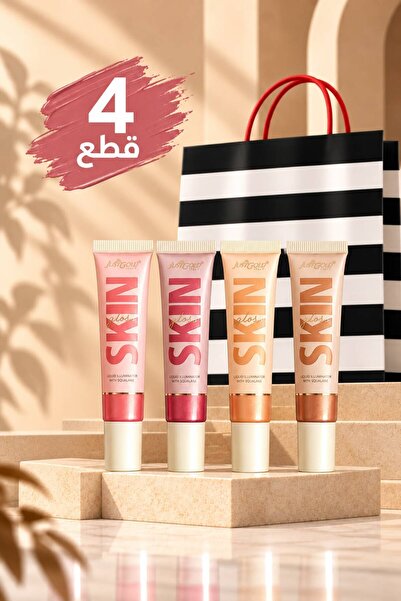 JUST GOLD Just Gold Skin Gloss Collection: Four-Piece Set of Squalane-Infused Illuminating Cream and Liquid Highlighter for Hydrating, Radiant, and Bronzed Skin.