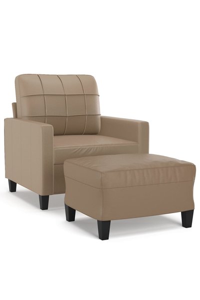 vidaxl Fotoliu canapea cu taburet, cappuccino, 60 cm, piele ecologică