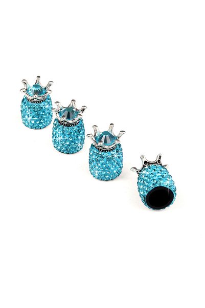 Choice blue crown 4Pcs Bling Tire Valve Cap Diamond Crown Wheel Caps Rhinesto...
