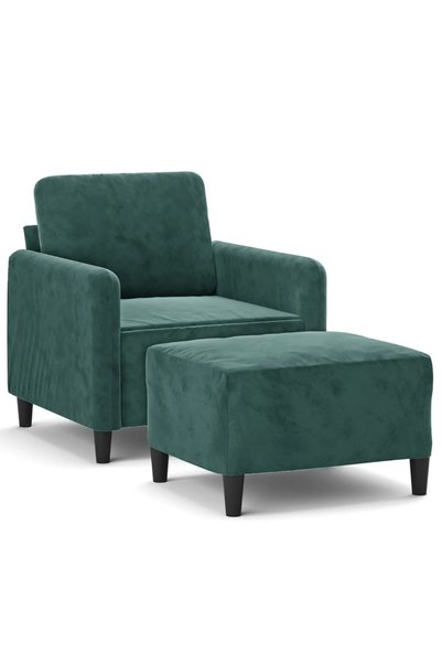 vidaxl Fotoliu canapea cu taburet, verde închis, 60 cm, catifea