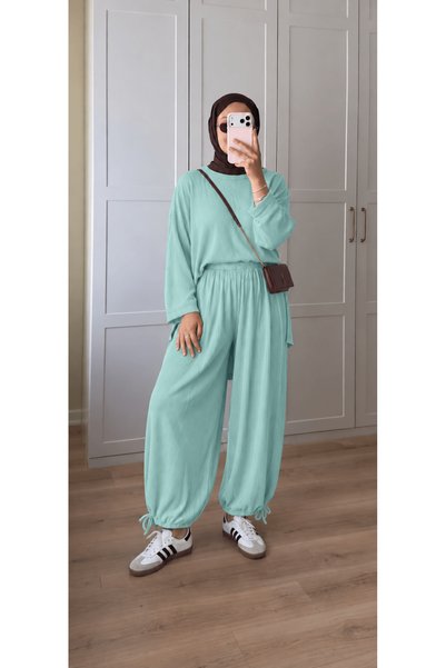 Hepsi Moda Double Suit with Elastic Cuffs - Hpm - Water Green