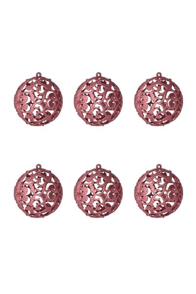 OEM Set Globuri de Crăciun Rose Gold Argintii Glitter Ø8 cm – 6 buc. – Atmosf...