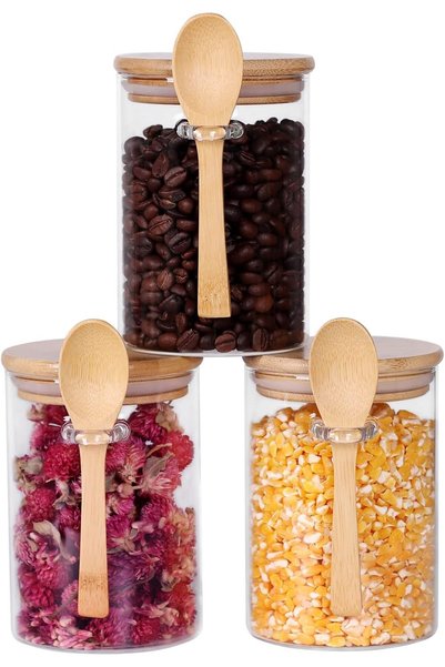 Generic Brand Set de 3 borcane de sticlă etanșe pentru cereale și nuci, cu ca...