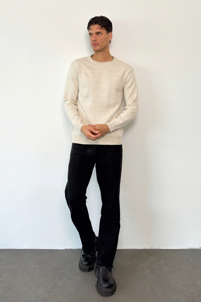 JB John Borners Men's Crew Neck Basic Knitwear Sweater Stone - 26125