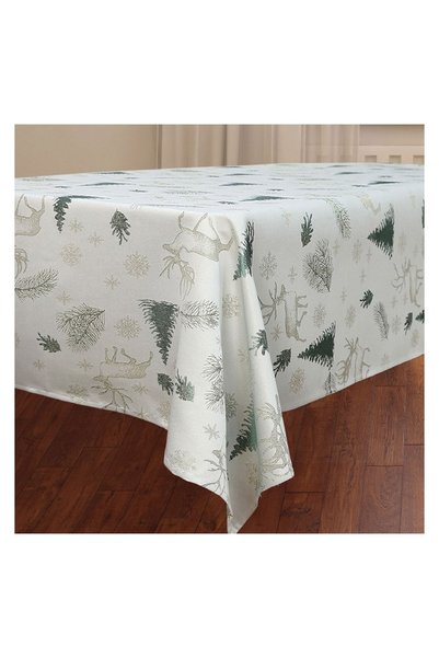 OEM Față de Masă de Crăciun Verde Aurie cu Reni Brazi Fulgi 240x140 cm – Acce...