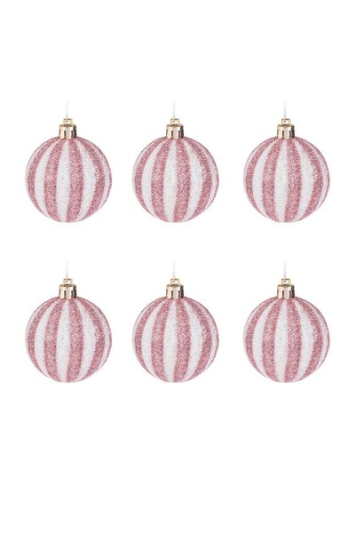 OEM Set de 6 Globuri pentru Brad de Crăciun Roz și Albe cu Glitter Ø8 cm