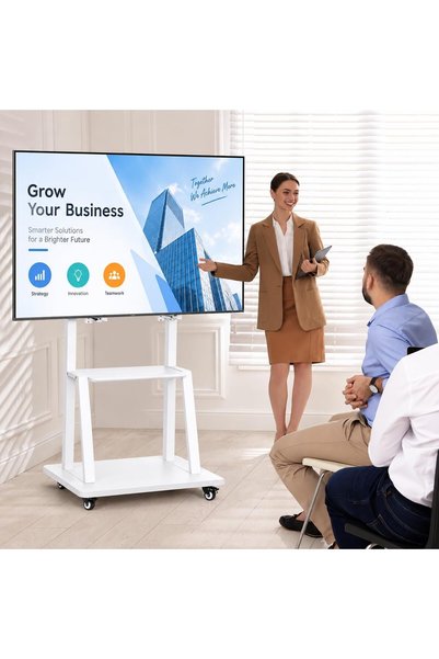 Chulovs Mobile TV Stand with Wheels for 32 to 70 Inch Screens, Heavy Duty and Height Adjustable, Floor Stand for TV Display Suitable for Schools, Homes and Apartments, White