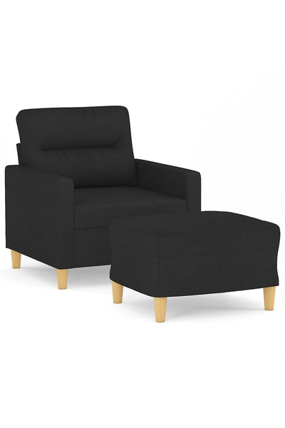 vidaxl Fotoliu canapea cu taburet, negru, 60 cm, material textil