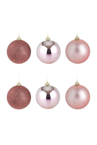 OEM Set Globuri de Crăciun Roz Mat și Glitter Ø10 cm – 6 buc. – Atmosferă Fes...
