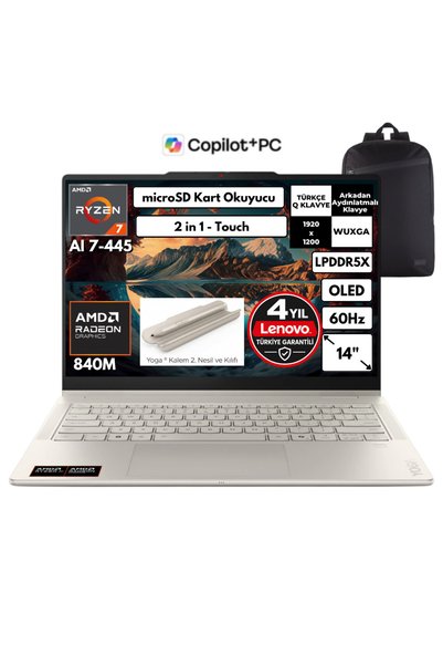 LENOVO Yoga7 14AGP11 Ryzen Aı 7-445 32GB 1TB Radeon840M 14" 2in1 Touch Win10P...