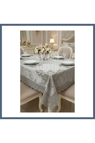 Kadife Tek Masa Örtüsü 160x220cm - Dantelli Yemek Masası Örtüsü 160x220cm Tek Masa ET1