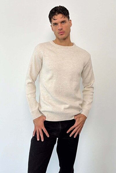 JB John Borners Men's Crew Neck Basic Knitwear Sweater Stone - 26125