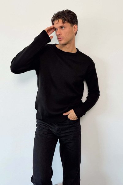 JB John Borners Men's Crew Neck Basic Knit Sweater Black - 26125
