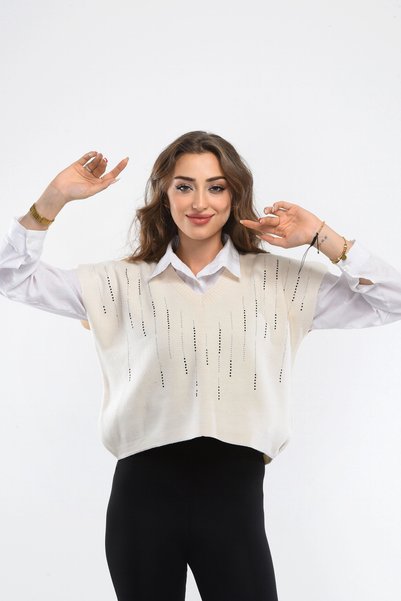 EGEMS TRİKO Women's Stylish Stone Detailed Sweater
