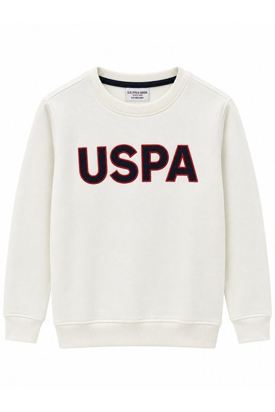 U.S. Polo Assn. Boy's Crew Neck Sweatshirt with Front Print Ivory