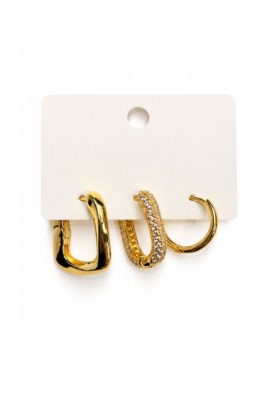Nearsis Zircon Stone Cornered Gold Earrings