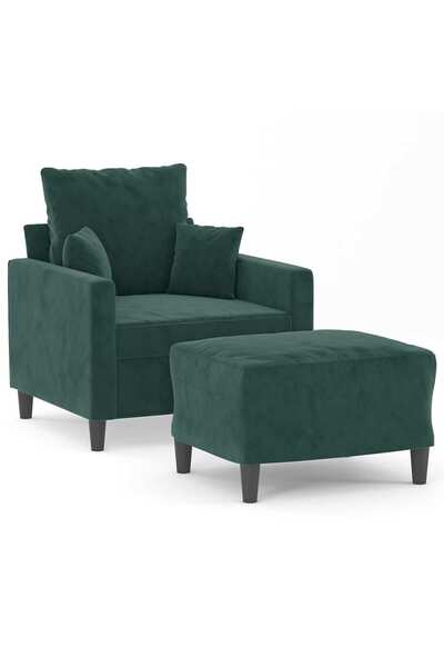 vidaxl Fotoliu canapea cu taburet, verde închis, 60 cm, catifea