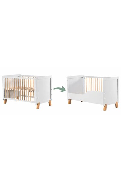 Qmini Patut din lemn bebe, 120x60 cm, Transformabil, Cu bariera de siguranta,...