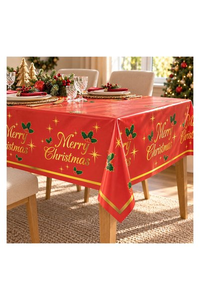 OEM Față de Masă de Crăciun din Plastic Roșu 180x120 cm cu Folie Aurie „Merry...