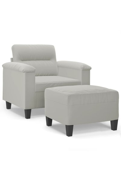 vidaxl Fotoliu canapea cu taburet, gri deschis, 60 cm, microfibră