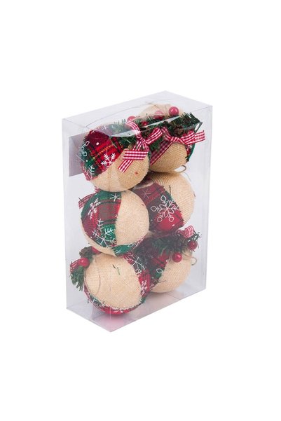OEM Set Globuri de Crăciun Roșii Bej In Carouri 8 cm – 6 buc. – Atmosferă Fes...
