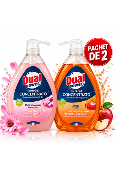 DUAL Set 2x 1L detergent lichid pentru vase mâini delicate și vinegar
