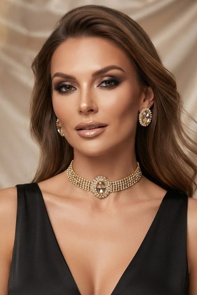 bb bridal boutique Taşlı choker kolye, kolye küpe takım, parıltılı choker kol...