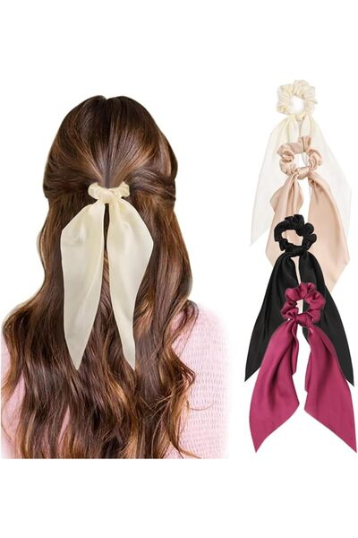 OriTi 4PCS Knotted Hair Scrunchies Satin Scarf Hair Tie Elastic Bow Hair Band...